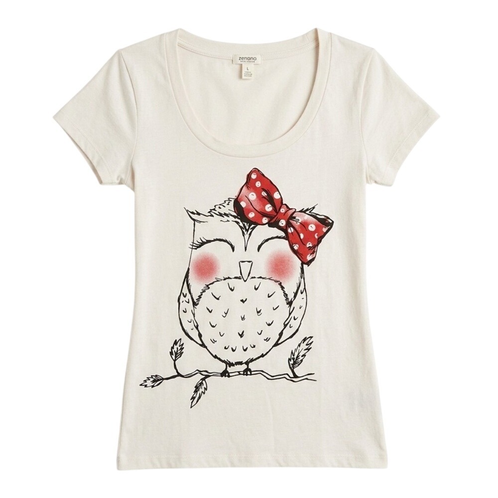 AS-IS Owl Graphic Scoop Neck Tee Large - Picture 1 of 11